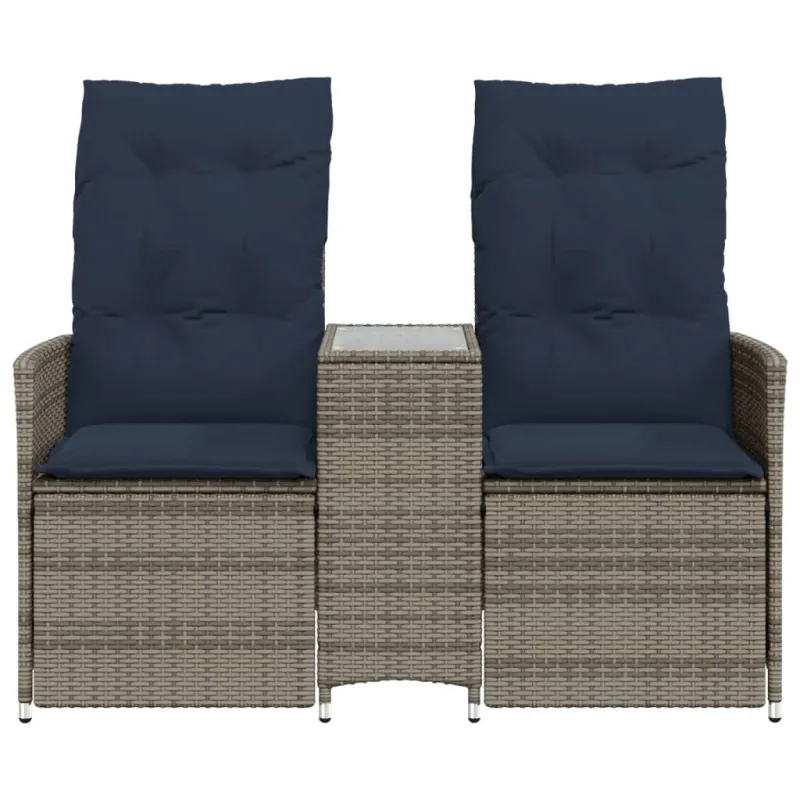 Atlošiama sodo sofa, 2 vietų, su staliuku, pilka, polirotangas