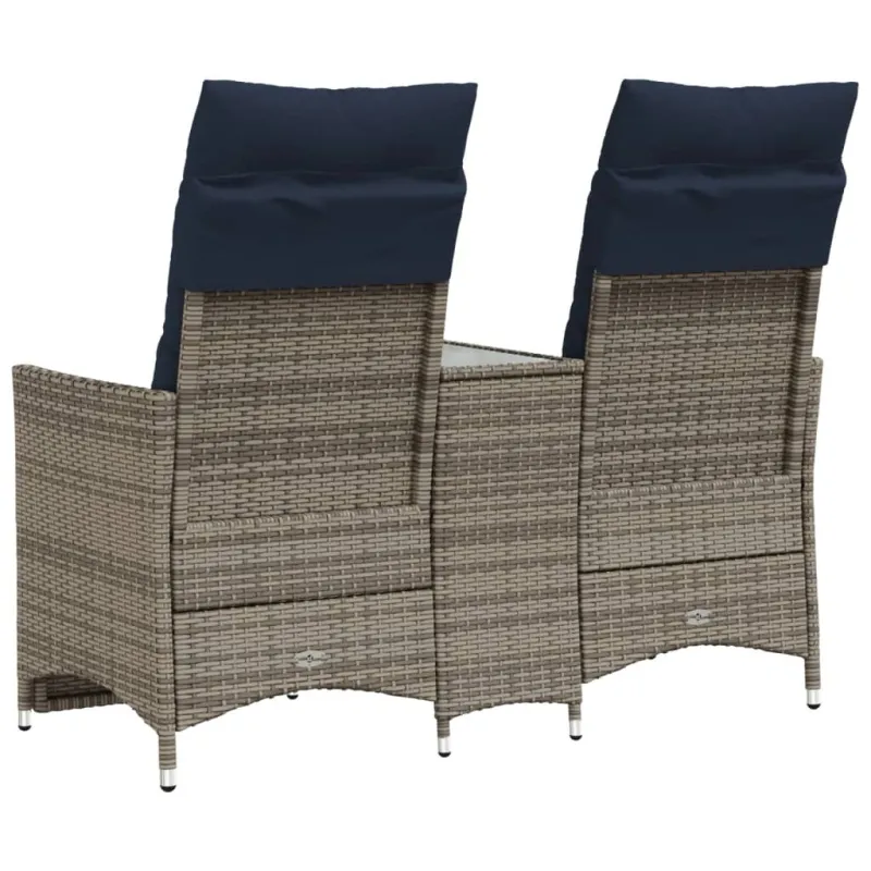 Atlošiama sodo sofa, 2 vietų, su staliuku, pilka, polirotangas