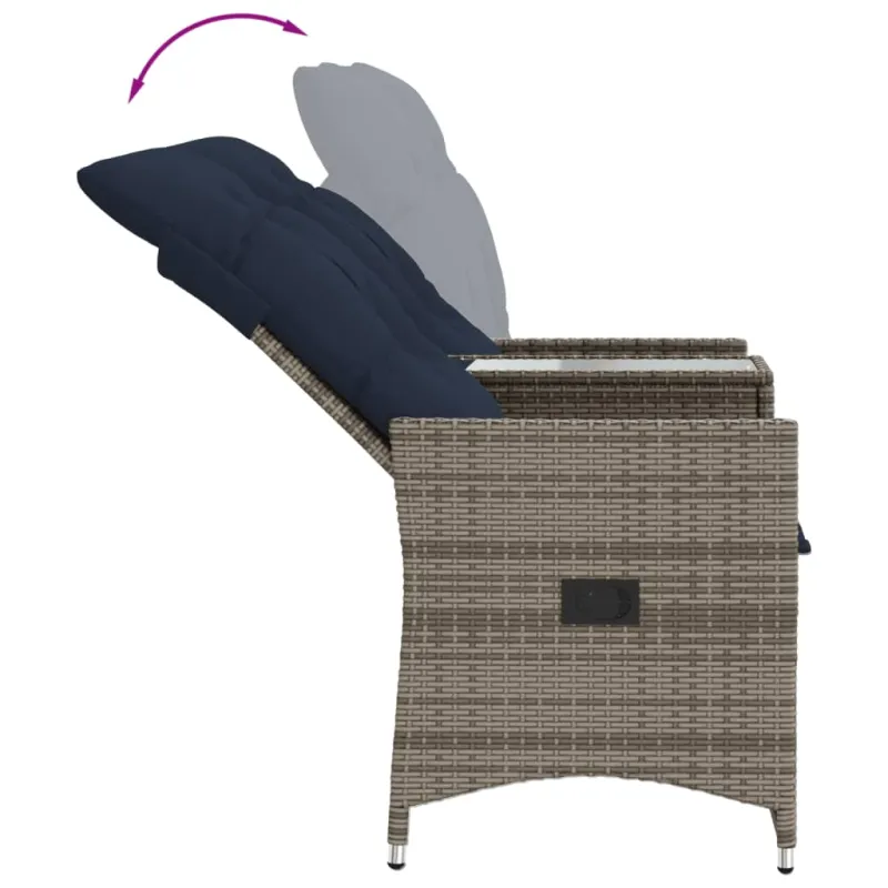 Atlošiama sodo sofa, 2 vietų, su staliuku, pilka, polirotangas