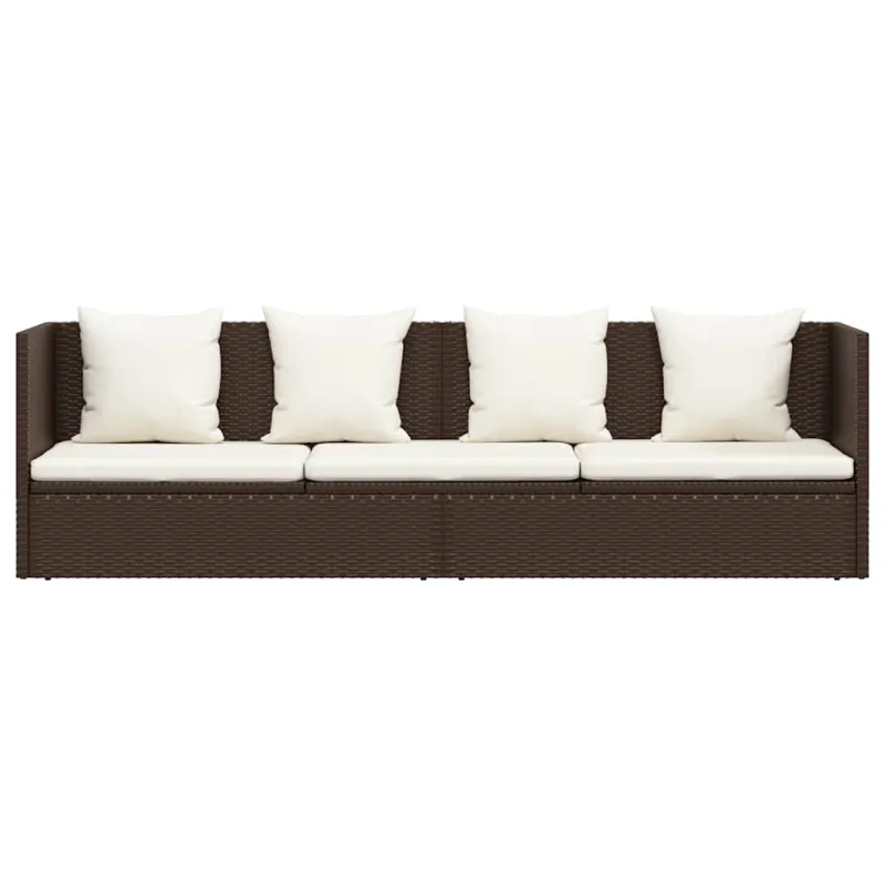 Sodo sofa su pagalvėlėmis ir pagalvėmis, ruda, poliratanas