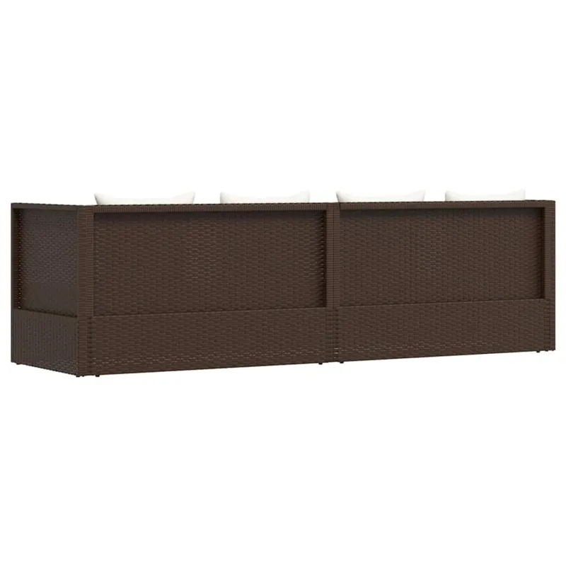 Sodo sofa su pagalvėlėmis ir pagalvėmis, ruda, poliratanas