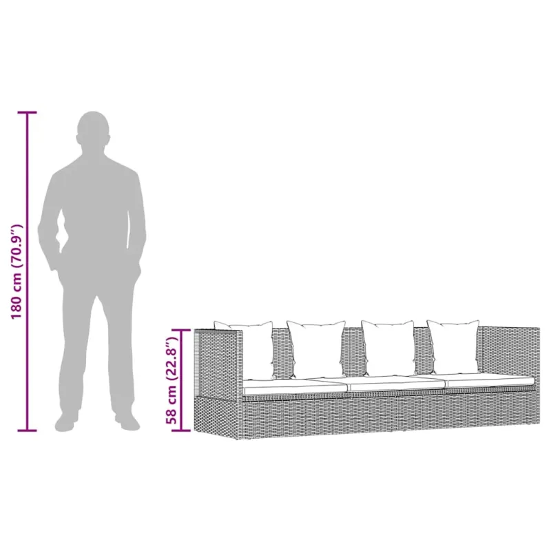 Sodo sofa su pagalvėlėmis ir pagalvėmis, ruda, poliratanas