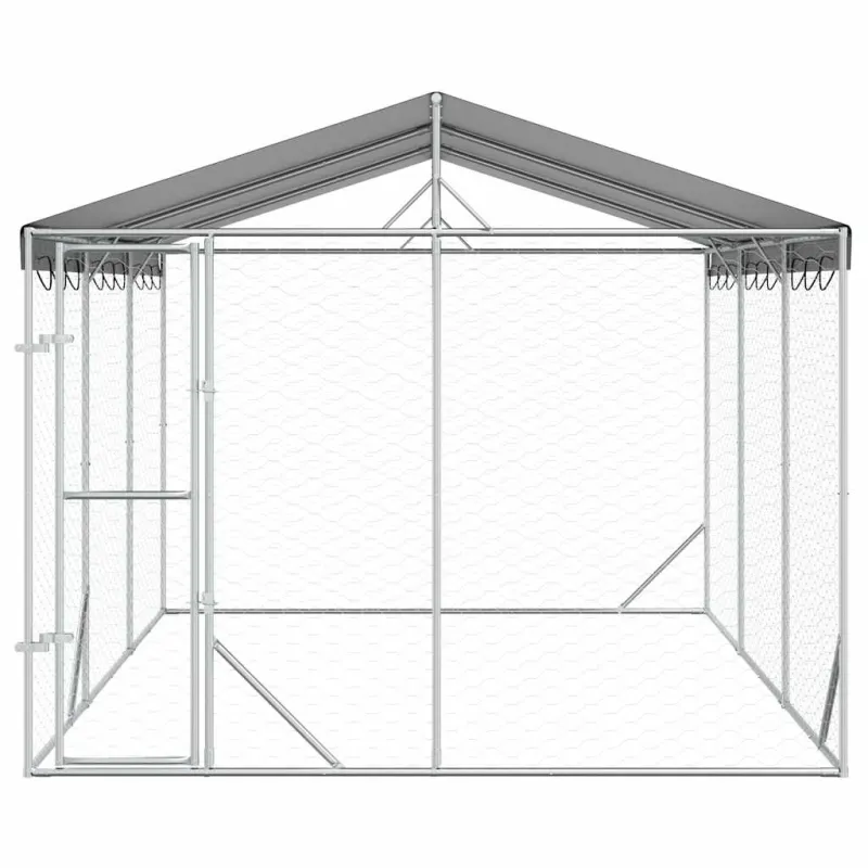 Lauko voljeras šunims su stogu, sidabrinis, 3x4,5x2,5m, plienas