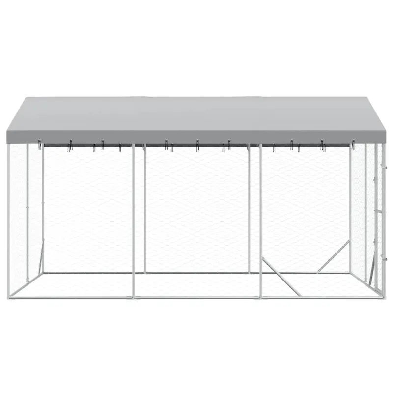 Lauko voljeras šunims su stogu, sidabrinis, 3x4,5x2,5m, plienas
