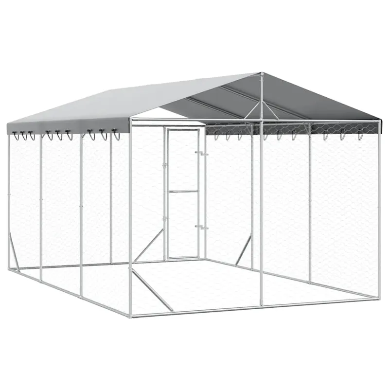 Lauko voljeras šunims su stogu, sidabrinis, 3x4,5x2,5m, plienas