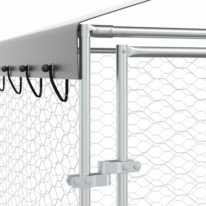 Lauko voljeras šunims su stogu, sidabrinis, 3x4,5x2,5m, plienas