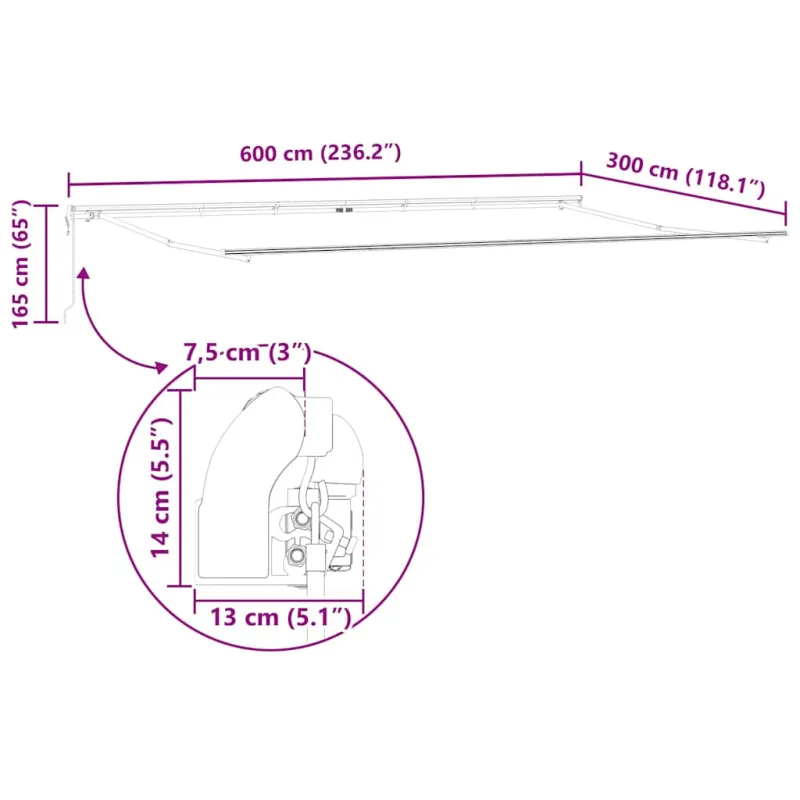 Automatinė ištraukiama markizė, antracito ir baltos spalvos, 600x300 cm