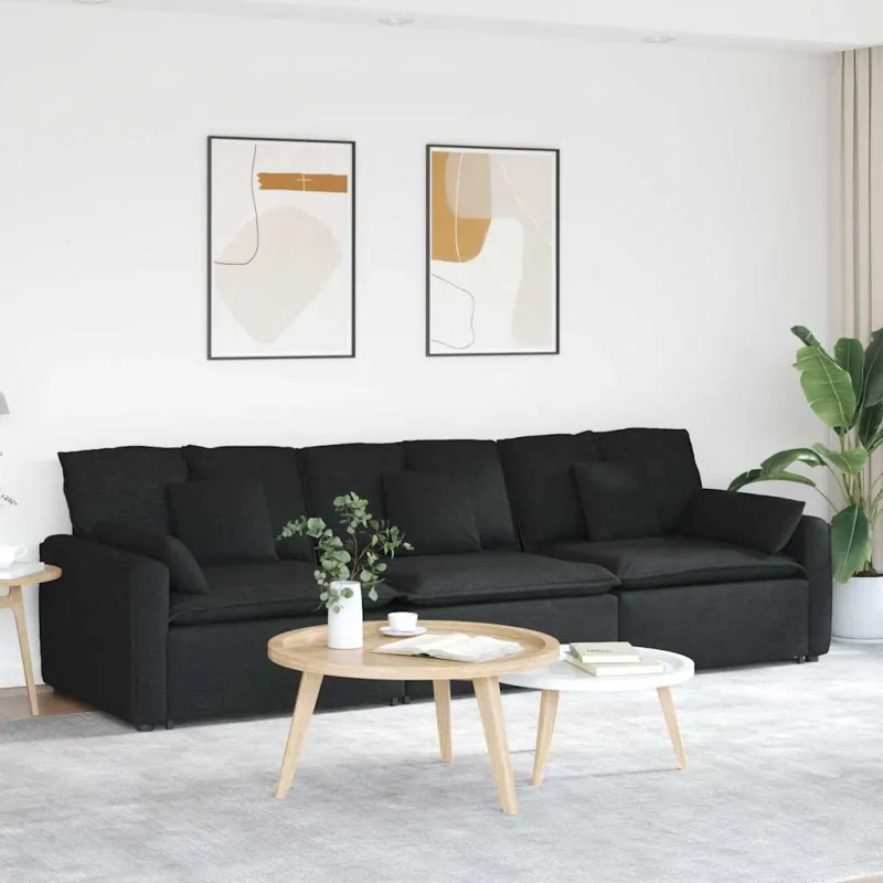 Modulinė sofa su pagalvėlėmis, juoda