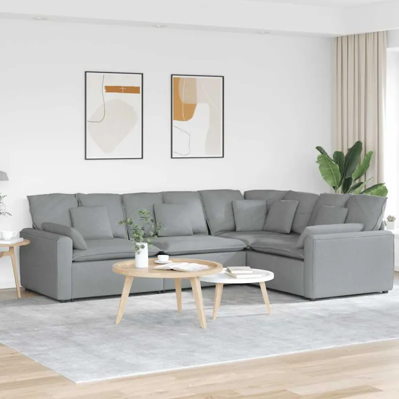 Modulinė sofa su pagalvėlėmis, audinys, šviesiai pilka