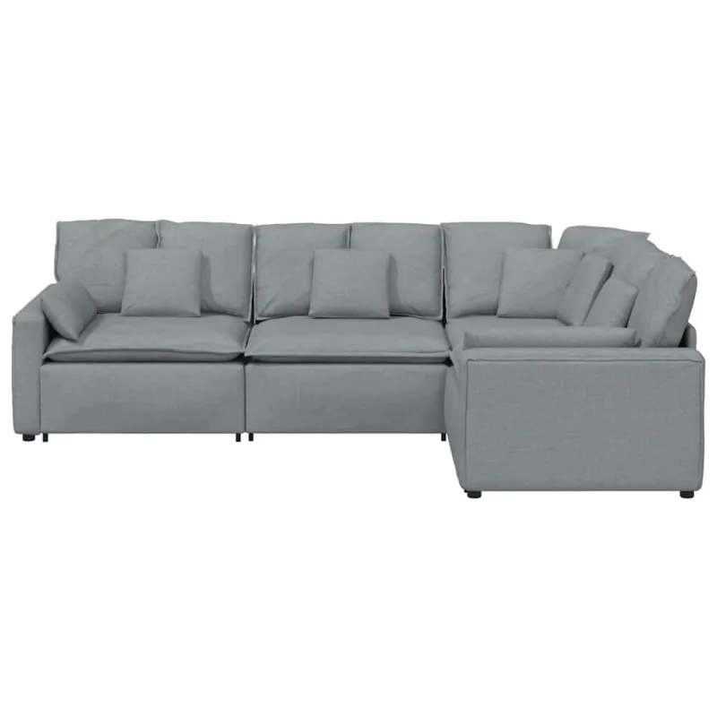 Modulinė sofa su pagalvėlėmis, audinys, šviesiai pilka