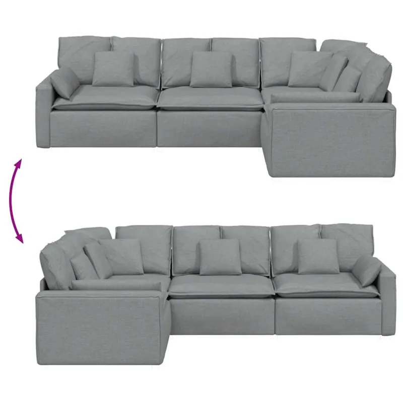 Modulinė sofa su pagalvėlėmis, audinys, šviesiai pilka