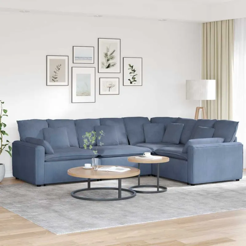 Modulinė sofa su pagalvėlėmis, velvetas, mėlyna