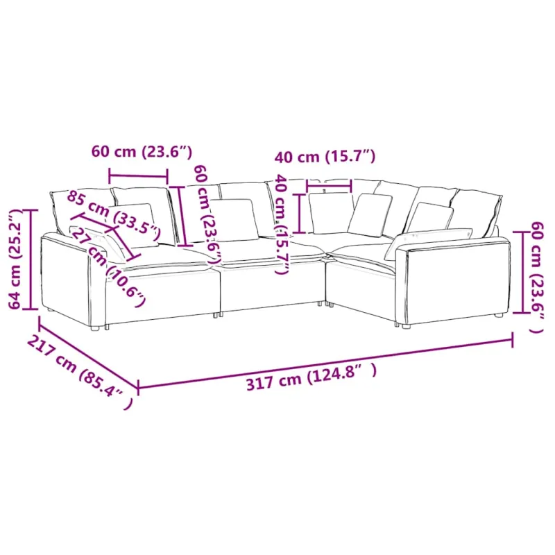 Modulinė sofa su pagalvėlėmis, velvetas, mėlyna