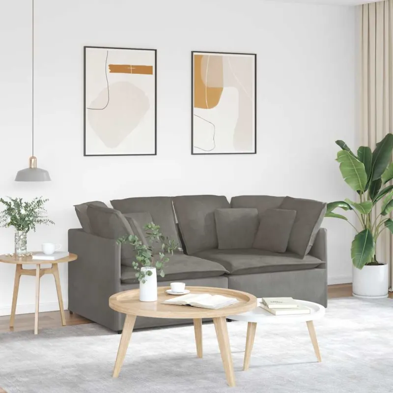 Modulinė sofa su pagalvėlėmis, šviesiai pilka, velvetas, audinys