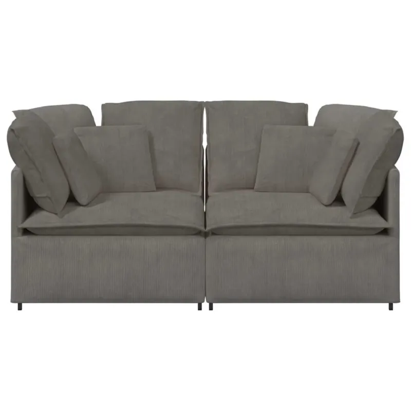 Modulinė sofa su pagalvėlėmis, šviesiai pilka, velvetas, audinys