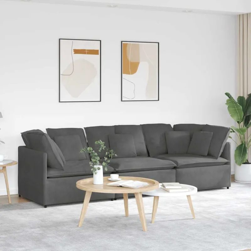 Modulinė sofa su pagalvėlėmis, velvetas, tamsiai pilka
