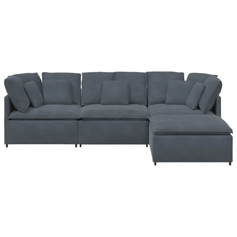 Modulinė sofa su pakoja ir pagalvėlėmis, aksominė, tamsiai pilka