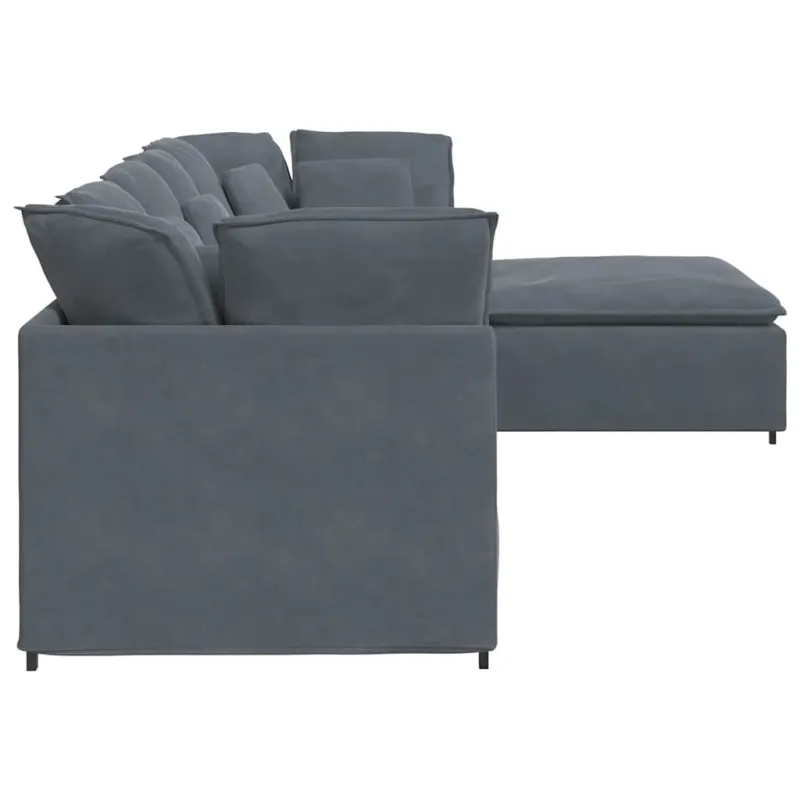 Modulinė sofa su pakoja ir pagalvėlėmis, aksominė, tamsiai pilka