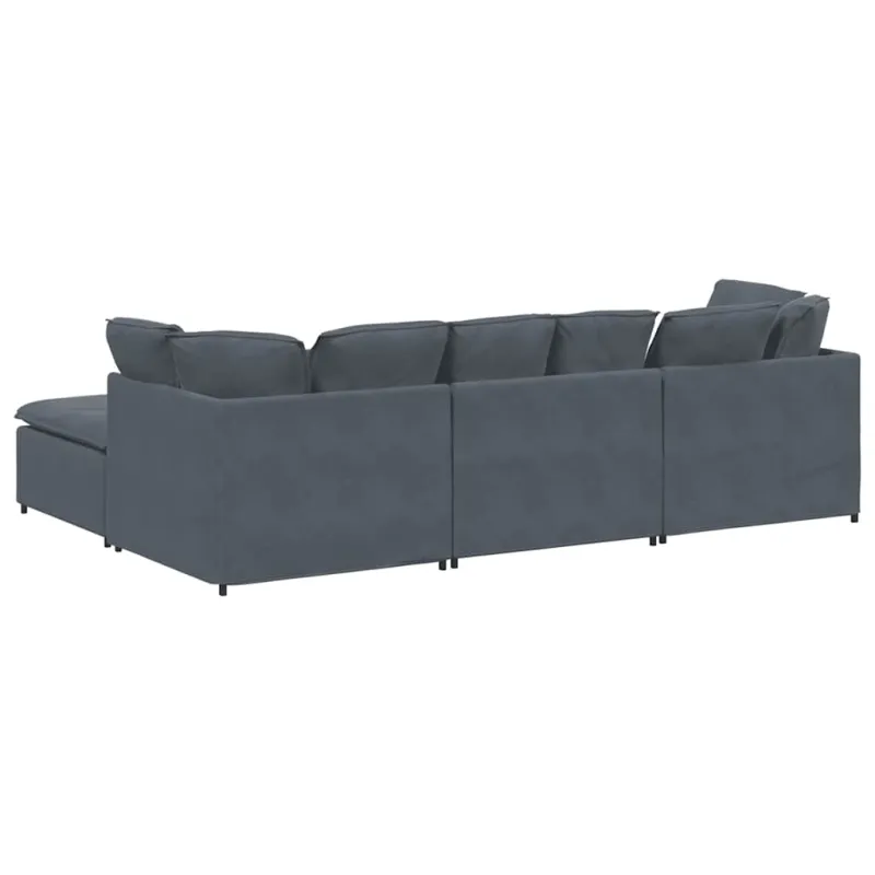 Modulinė sofa su pakoja ir pagalvėlėmis, aksominė, tamsiai pilka