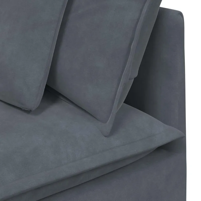 Modulinė sofa su pakoja ir pagalvėlėmis, aksominė, tamsiai pilka