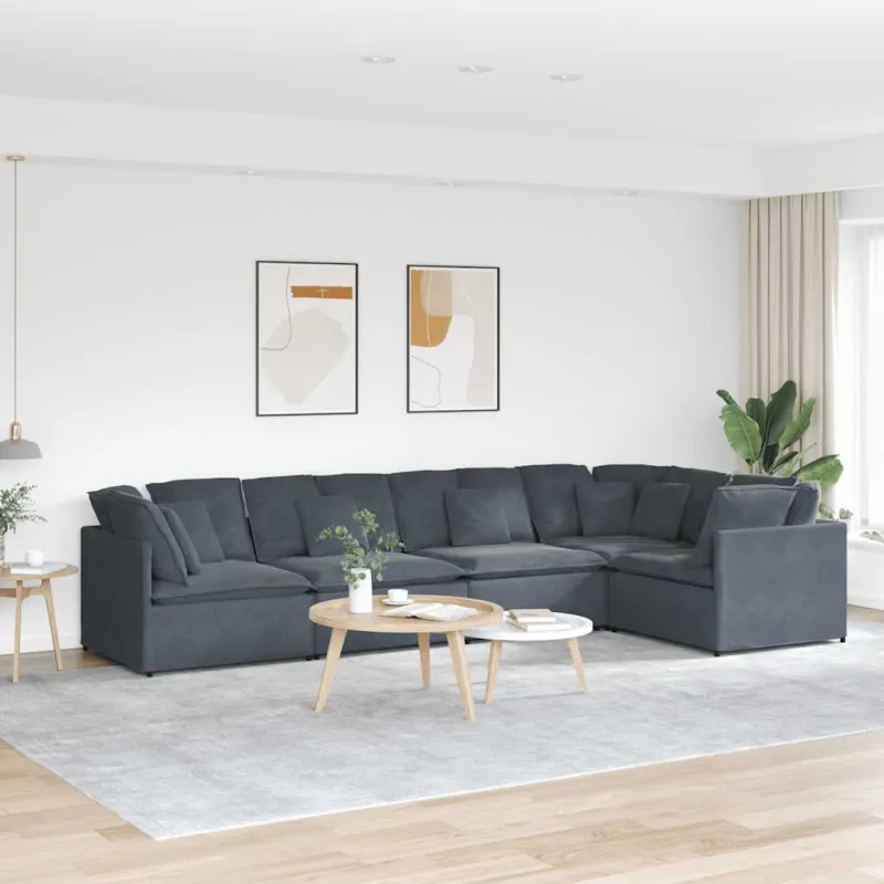 Modulinė sofa su pagalvėlėmis, aksominė, tamsiai pilka