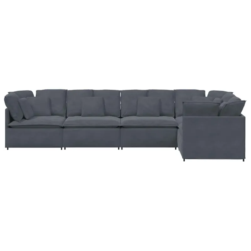 Modulinė sofa su pagalvėlėmis, aksominė, tamsiai pilka