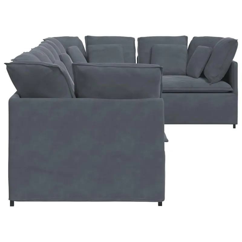 Modulinė sofa su pagalvėlėmis, aksominė, tamsiai pilka