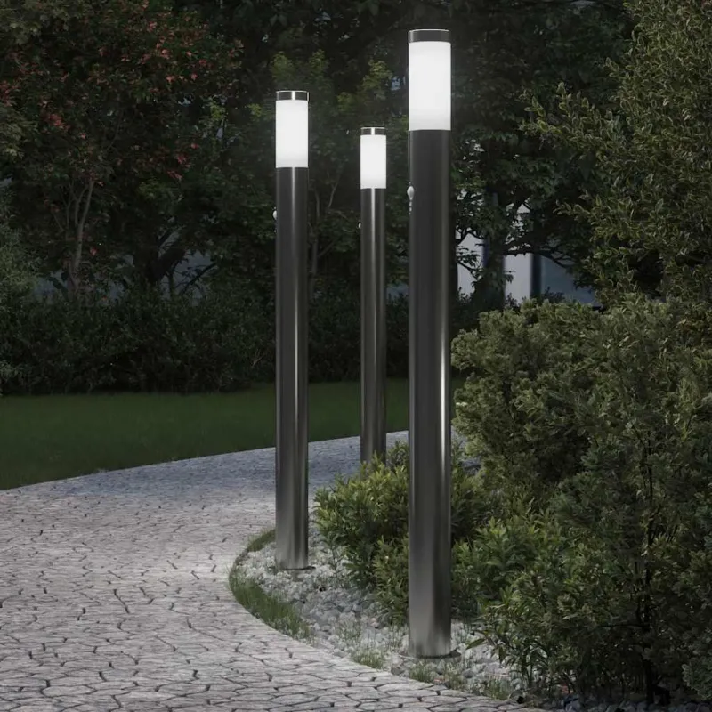 Apšvietimo stulpeliai su jutikliu, 3 vnt., 110 cm, nerūdijantis plienas, IP44