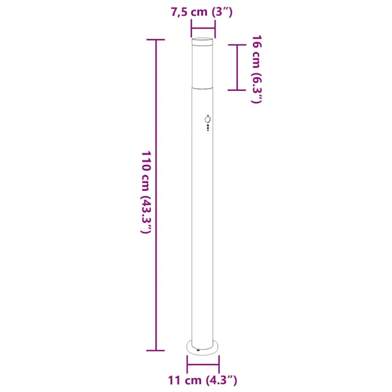 Apšvietimo stulpeliai su jutikliu, 3 vnt., 110 cm, nerūdijantis plienas, IP44