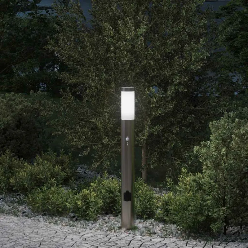 Apsauginis šviestuvas su jutikliu ir lizdu, 80 cm, nerūdijantis plienas, IP44