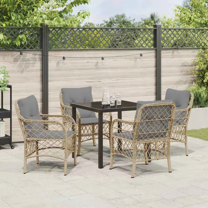 Sodo ruokailuryhmä pehmusteilla, 5 osaa, hiekanvärinen polyrattana
