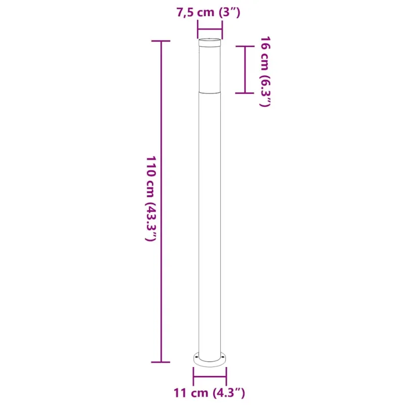 Šviestuvas stulpeliui, 110 cm, nerūdijantis plienas, IP44