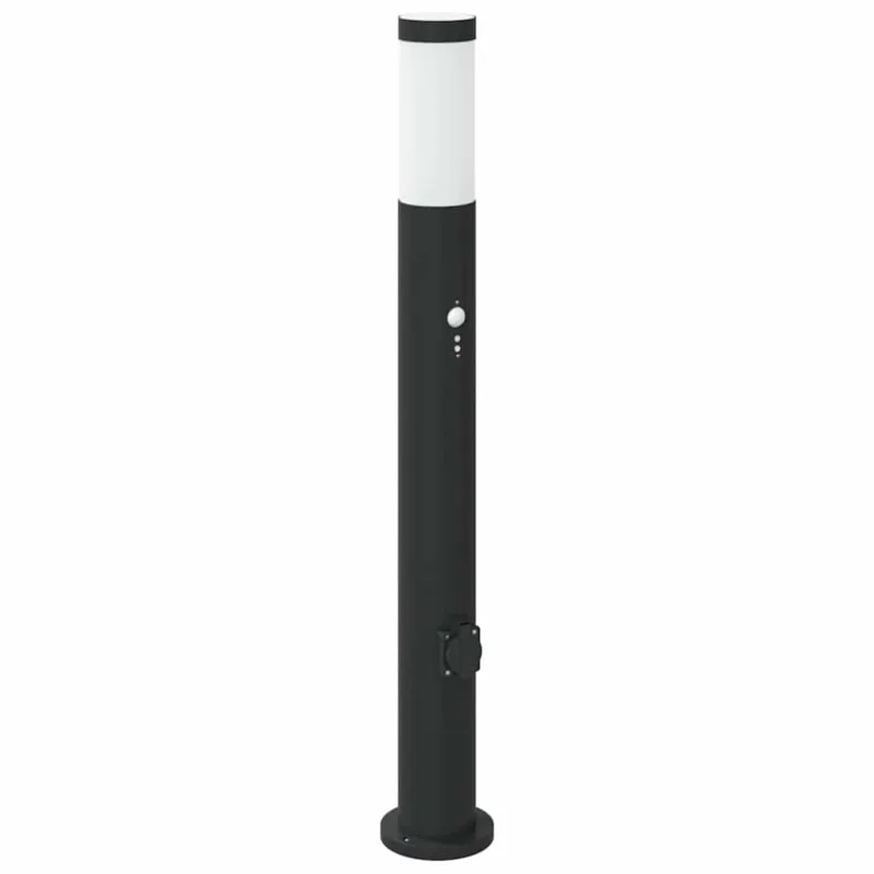 Apšvietimo stulpeliai su jutikliu ir lizdu, 3 vnt., 80 cm, nerūdijantis plienas, IP44
