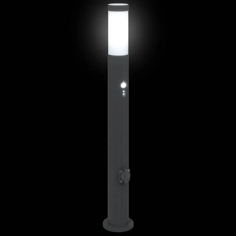 Apšvietimo stulpeliai su jutikliu ir lizdu, 3 vnt., 80 cm, nerūdijantis plienas, IP44