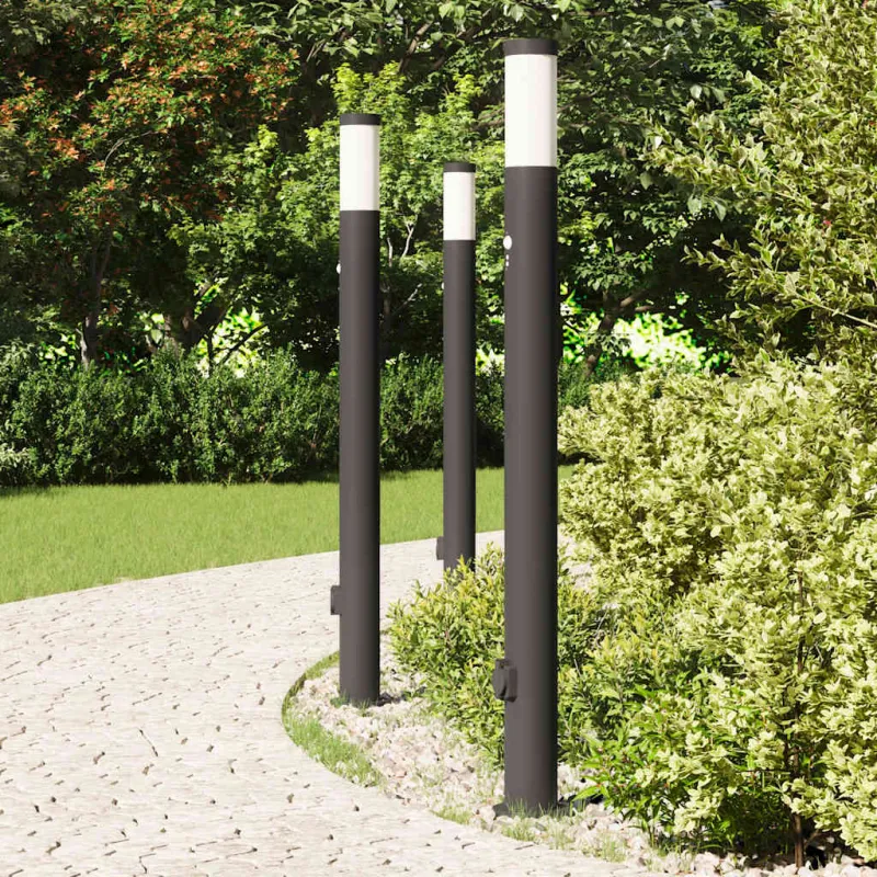 Apšvietimo stulpeliai su jutikliu ir lizdu, 3 vnt., 110 cm, nerūdijantis plienas, IP44