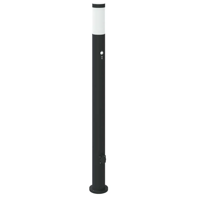 Apšvietimo stulpeliai su jutikliu ir lizdu, 3 vnt., 110 cm, nerūdijantis plienas, IP44
