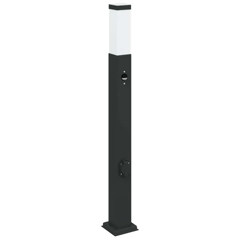 Apšvietimo stulpeliai su jutikliu ir lizdu, 3 vnt., 80 cm, juodi, IP44