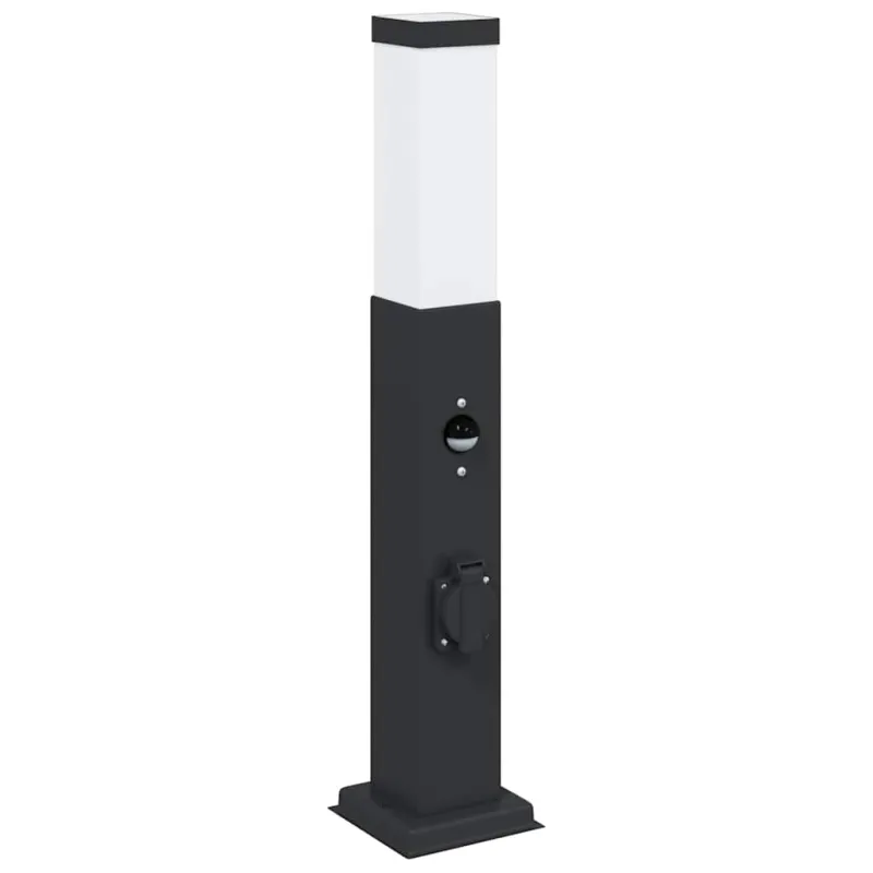 Apšvietimo stulpeliai su jutikliu ir lizdu, 3 vnt., 50 cm, juodi, IP44