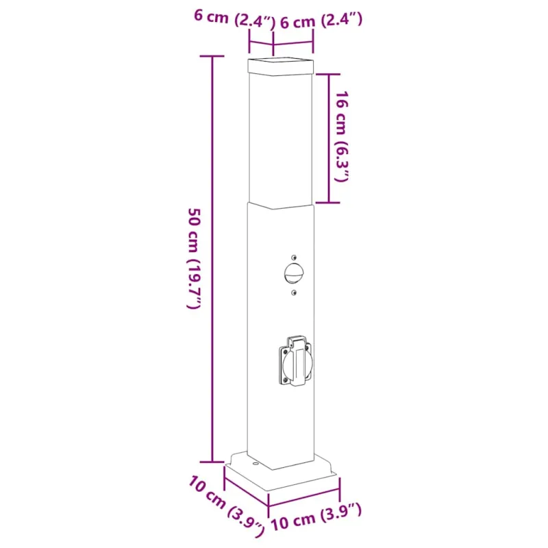 Apšvietimo stulpeliai su jutikliu ir lizdu, 3 vnt., 50 cm, juodi, IP44