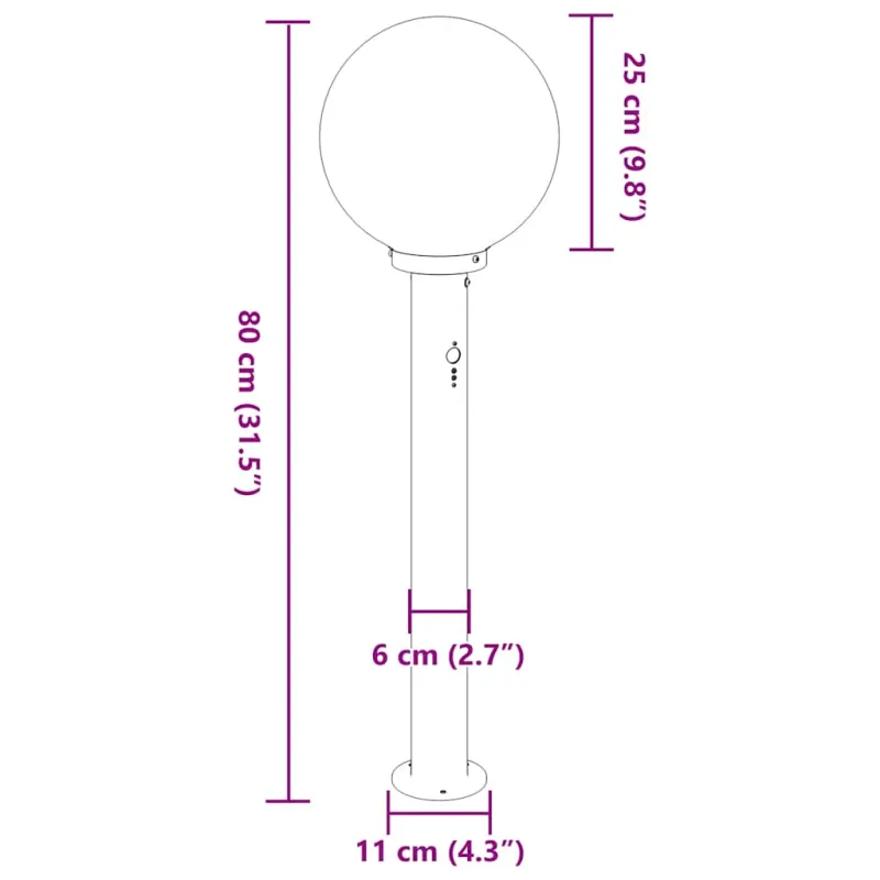 Apsauginis stulpelis su jutikliu, 80 cm, nerūdijantis plienas, IP44