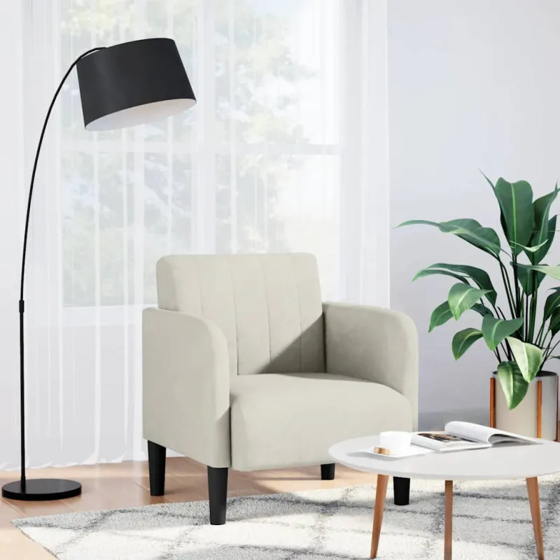 Sofa-kėdė su porankiais, kreminės spalvos, 54 cm, aksomas
