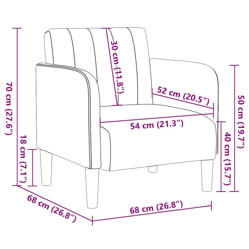 Sofa-kėdė su porankiais, kreminės spalvos, 54 cm, aksomas