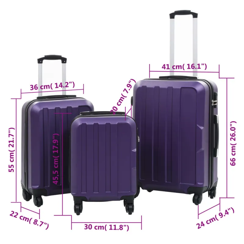 Lagaminų su ratukais rinkinys, 3 vnt., violetinis, ABS
