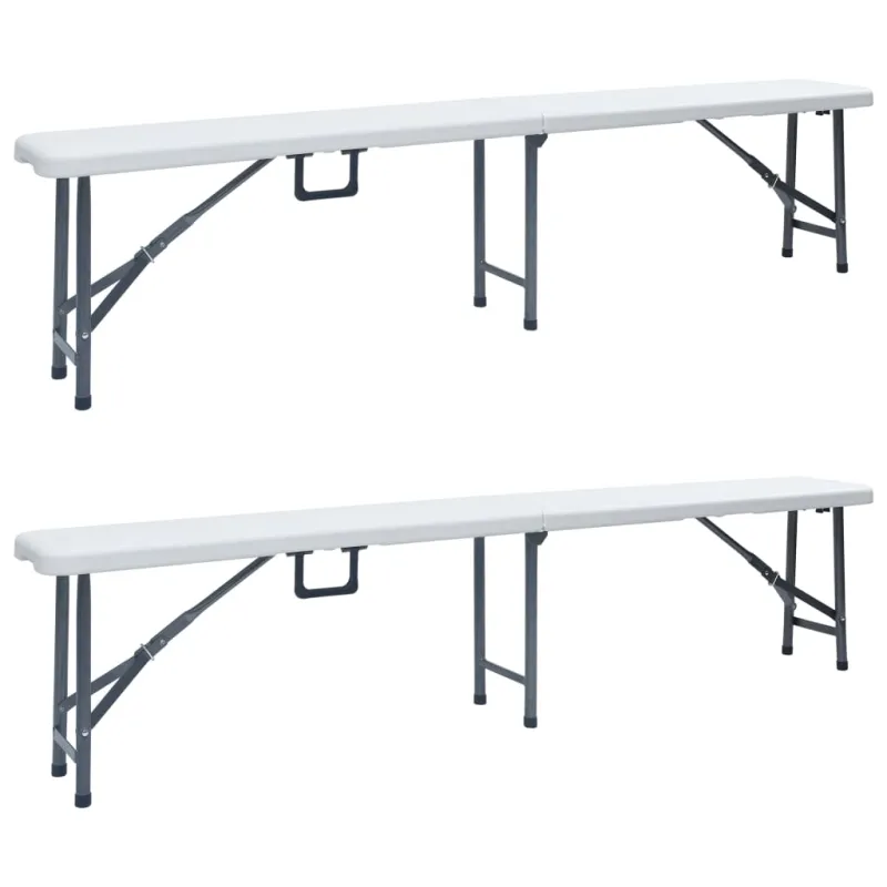 Sulankstomi sodo suoliukai, 2vnt., baltos spalvos, 180cm, HDPE