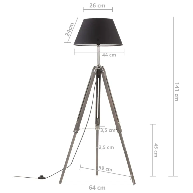 Trikojis šviestuvas, juodas ir aukso, 141cm, tikmedžio masyvas