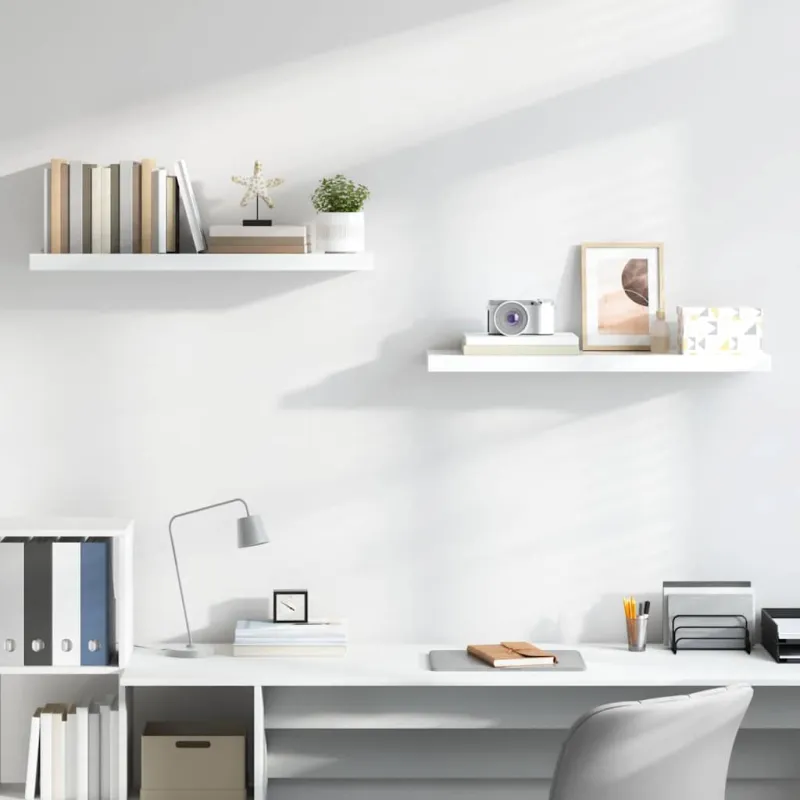 Pakabinamos lentynos, 2vnt., baltos, 90x23,5x3,8cm, MDF