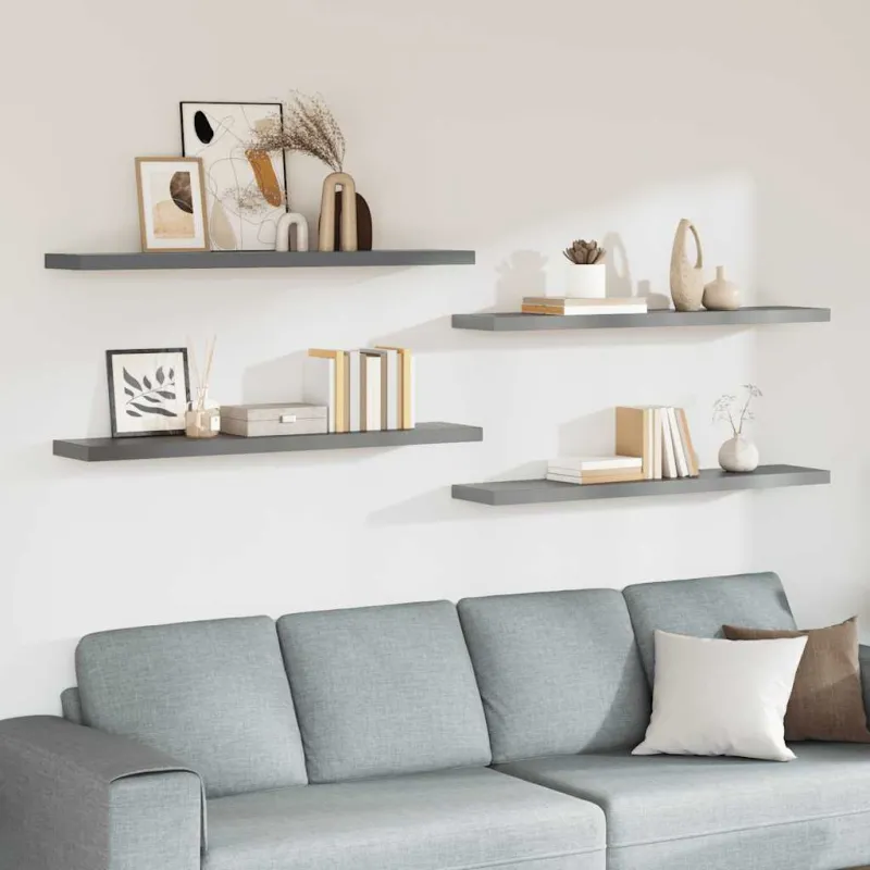 Pakabinamos lentynos, 4vnt., pilkos, 120x23,5x3,8cm, MDF