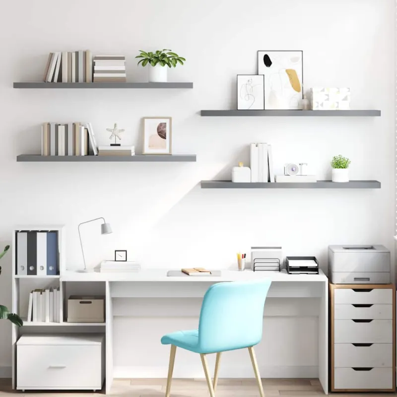 Pakabinamos lentynos, 4vnt., pilkos, 120x23,5x3,8cm, MDF
