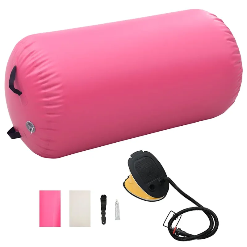 Gimnastikos ritinys su pompa, rožinis, 120x90cm, PVC