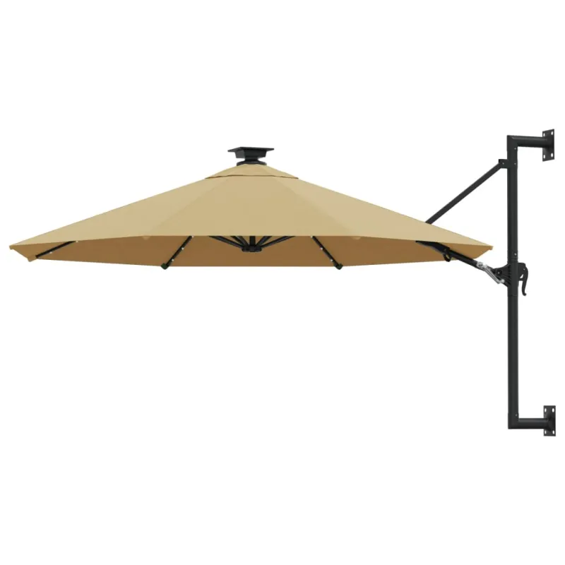 Prie sienos montuojamas sodo skėtis su LED, taupe, 300cm